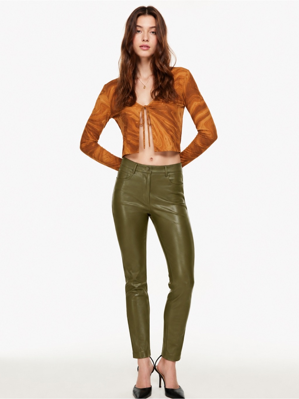 Aritzia MELINA SLIM Olive Green Vegan Leather Pants